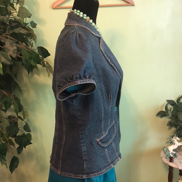 Vintage Live a Little Floral Embroidered Denim Jacket Size M - Picture 9 of 15